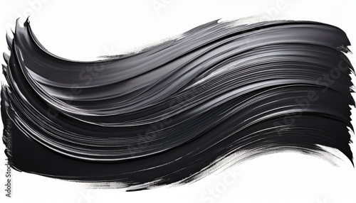 a wide black paint brush stroke with textured edges and a slight curve isolated on a white background for use in artistic compositions