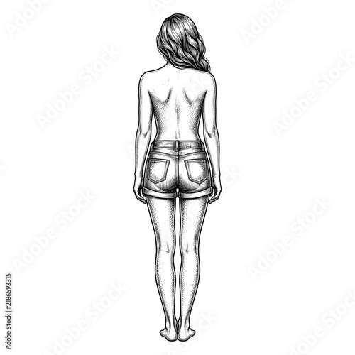 Elegant Standing Woman Vintage Fashion Model Illustration