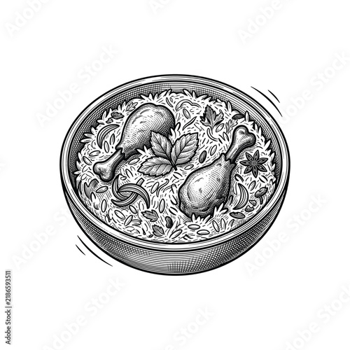 Chicken Biryani Traditional South Asian Rice Dish Illustration