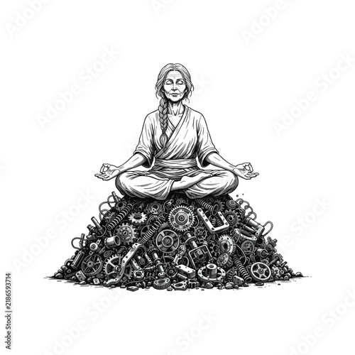 Peaceful Meditation Pose Vintage Spiritual Wellness Illustration