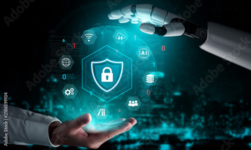 Plakat Artificial intelligence strengthens cybersecurity protection and digital data security to ensure safe network and system reliability Parse