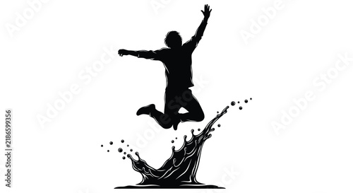 Photography Silhouette of a jumping person emerging from a splash of liquid