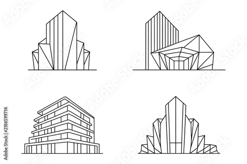 Futuristic skyscrapers and high rise building architectural sketches