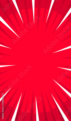 Dynamic red comic book style background with radial white lines.