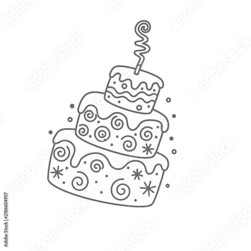 Three-tiered cake with candle and decorations