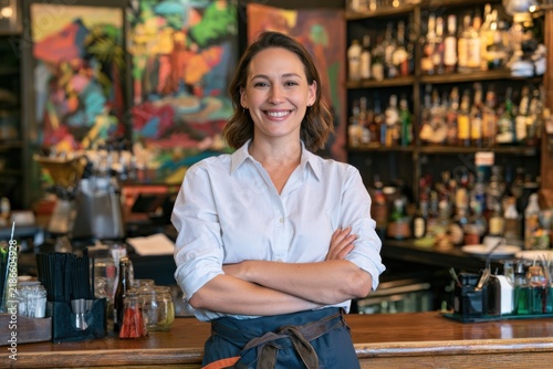 Confident Bartender Smiling During Customer Service At Irish Pub