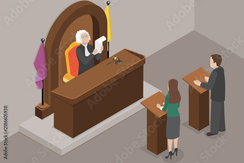 Canvas Print 3D Isometric Flat Vector Illustration of Courthouse, Lawsuit Procedure