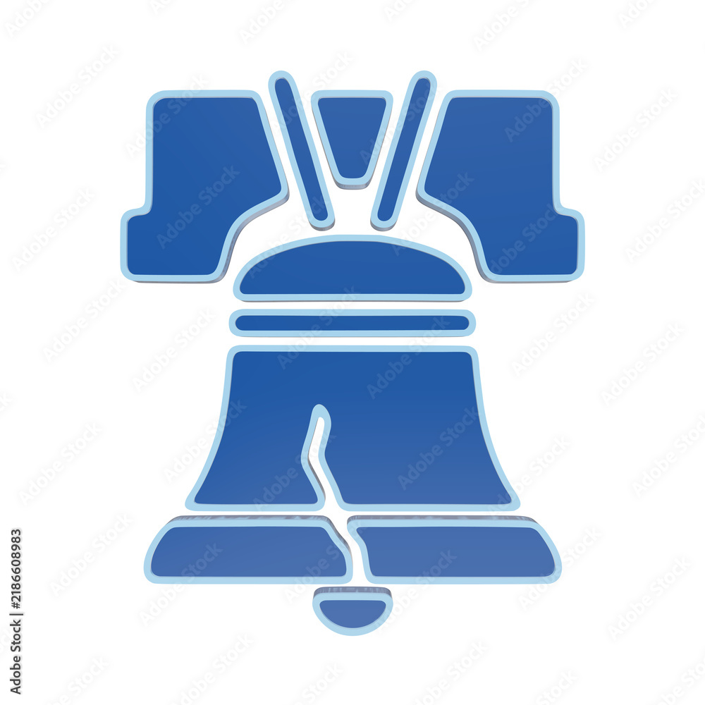 Fototapeta premium 3D icon of the liberty bell with a crack, rendered in shades of blue on a white background, style historical american symbol isolated on a transparent background