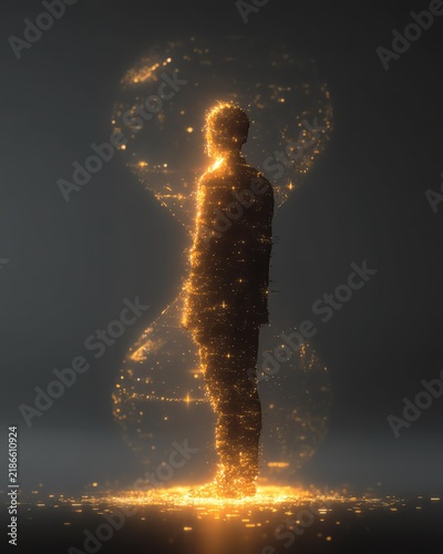 A glowing silhouette represents introspection and transformation in a dreamlike environment.