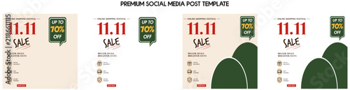 11.11 Sale Social Media Post Template, Autumn Shopping Promotion, Isolated Transparent PNG, Editable Illustrator Artwork, Modern Business Advertising Design
