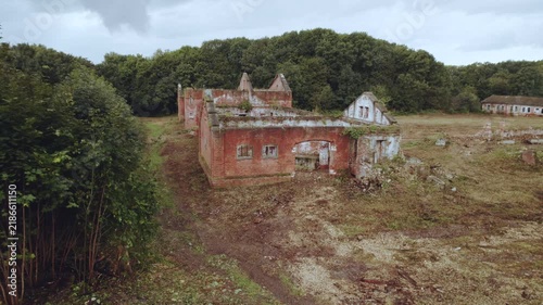 Abandoned buildings, an abandoned estate, aerial photography of ruins, abandoned territory, houses slated for demolition