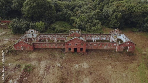 Abandoned buildings, an abandoned estate, aerial photography of ruins, abandoned territory, houses slated for demolition