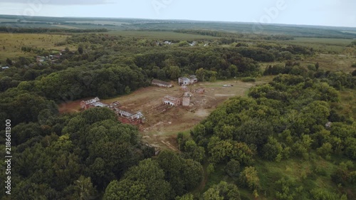 Abandoned buildings, an abandoned estate, aerial photography of ruins, abandoned territory, houses slated for demolition