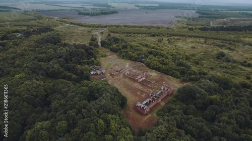 Abandoned buildings, an abandoned estate, aerial photography of ruins, abandoned territory, houses slated for demolition