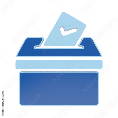 Foto A 3D icon of a blue ballot box with a paper ballot being inserted into the slot,