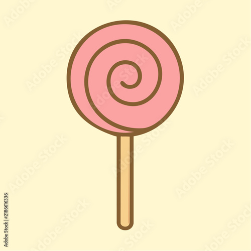 A pink spiral lollipop graphic is centered on a light cream background.