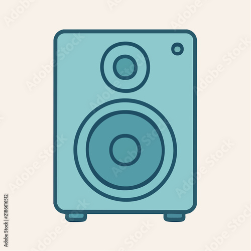 A minimalist blue audio speaker icon is centered against a light cream background.