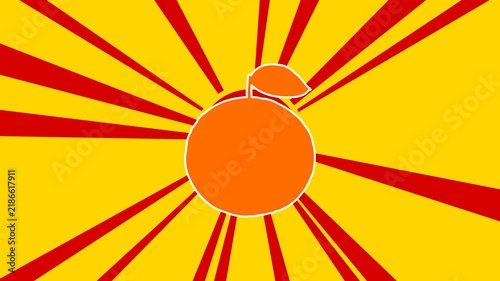 Orange symbol on the background of animation from moving rays of the sun. Large orange symbol increases slightly. Seamless looped 4k animation on yellow background
