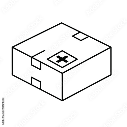 Isometric line drawing of a closed cardboard box