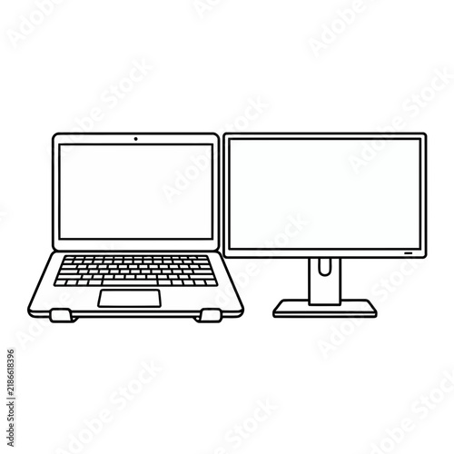Laptop and Computer Monitor Line Art