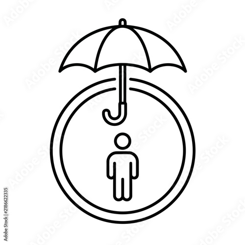 Person protected by umbrella icon