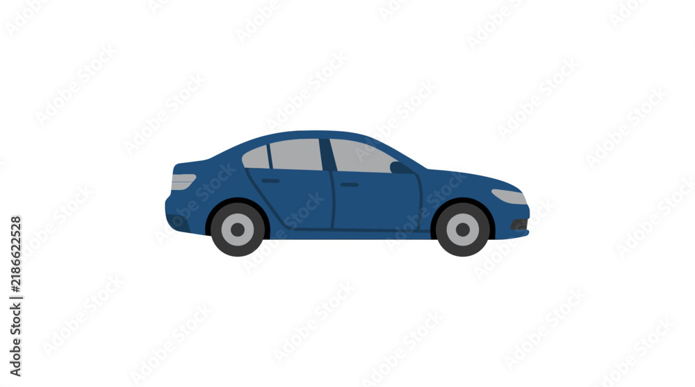 Fototapeta premium Side view of a modern blue sedan car isolated on white background.
