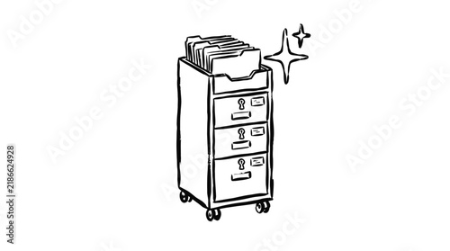 Hand Drawn Filing Cabinet with Documents Isolated on Transparent Background