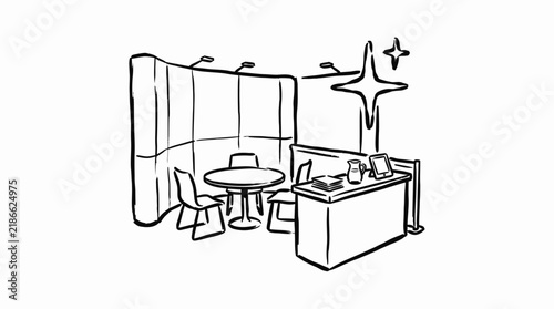 Exhibition Booth Design Sketch, Trade Show Display Stand, Meeting Area
