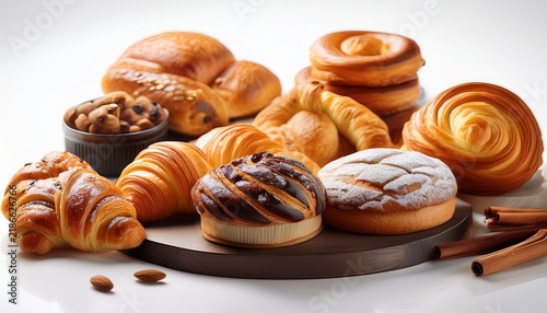 assorted baked goods display on a white surface various pastries and sweet treats food related projects
