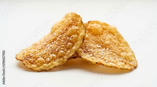 Crispy potato chips, isolated on a white background.