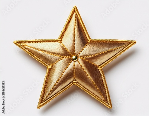 gold embroidered star patch isolated on white background luxury decorative textile badge with stitch detail