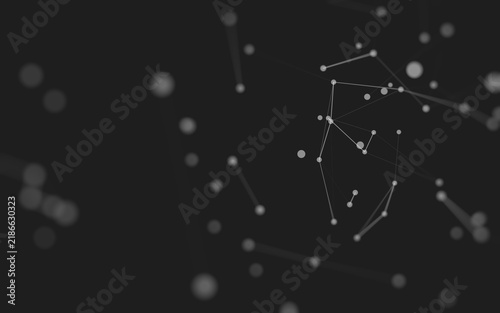 Abstract background. Molecules technology with polygonal shapes, connecting dots and lines. Connection structure. Big data visualization.