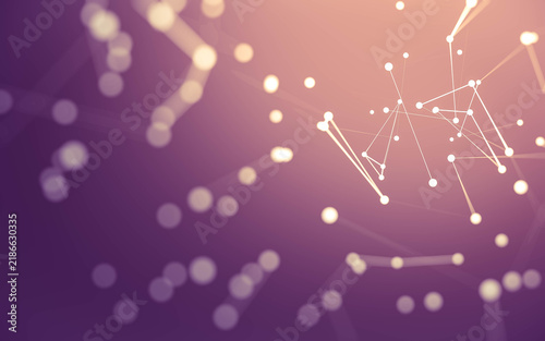 Abstract background. Molecules technology with polygonal shapes, connecting dots and lines. Connection structure. Big data visualization.