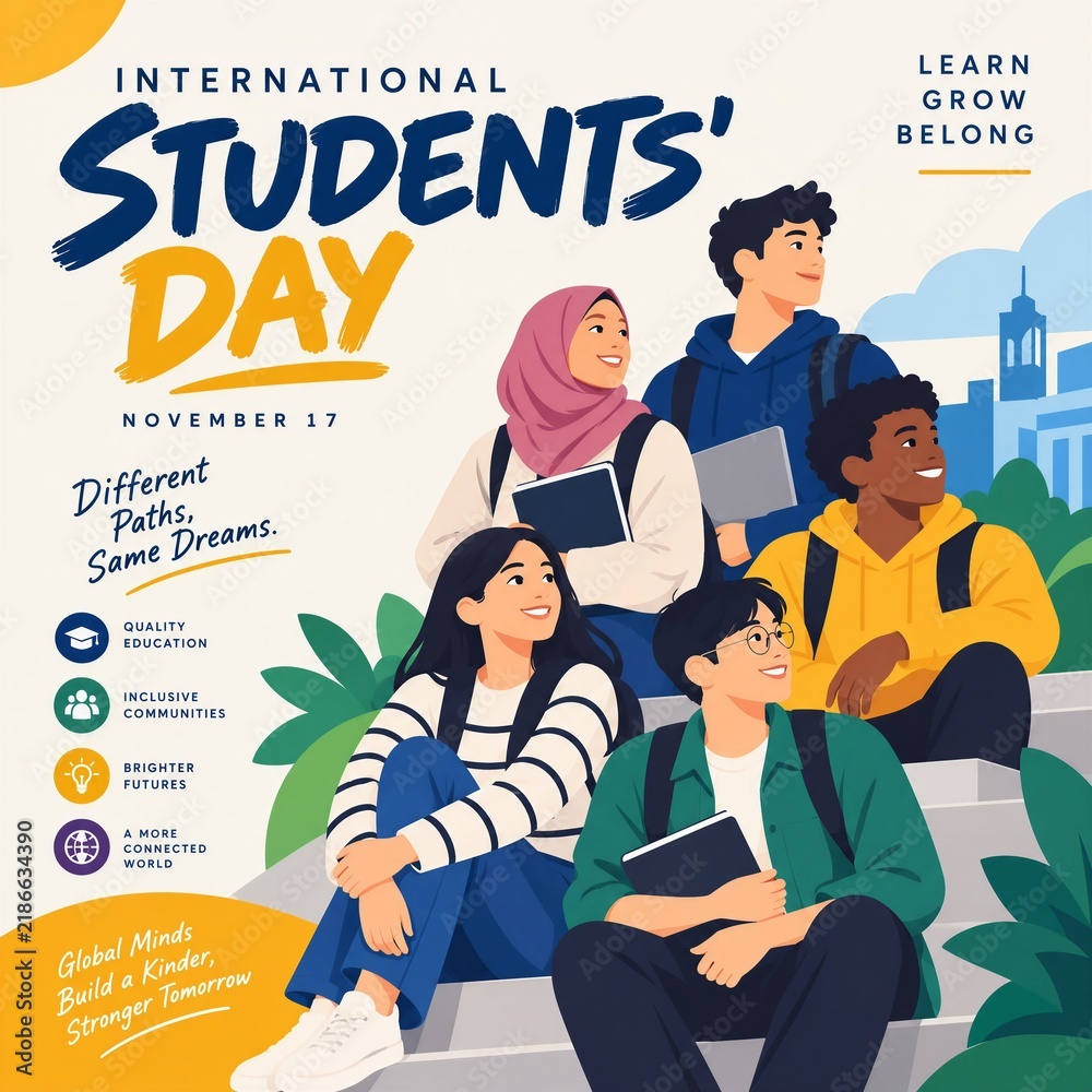 Obraz premium International students day social media graphic with diverse young people