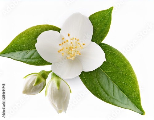 airborne jasmine blossom and unopened bud isolated on a white background ai generated