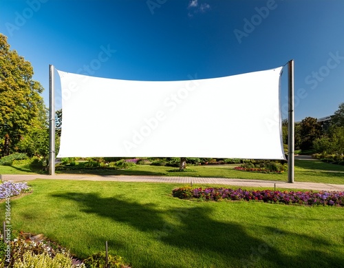 white billboard banner mock up for park or garden advertising