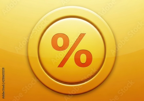 Golden percentage sign icon on a circular button