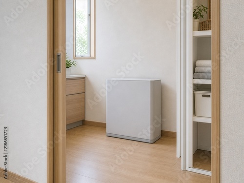 Obraz na płótnie ユーティリティルームに設置された屋内用家庭用蓄電池