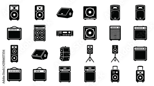 Collection of Various Audio Speaker and Amplifier Icons and Illustrations