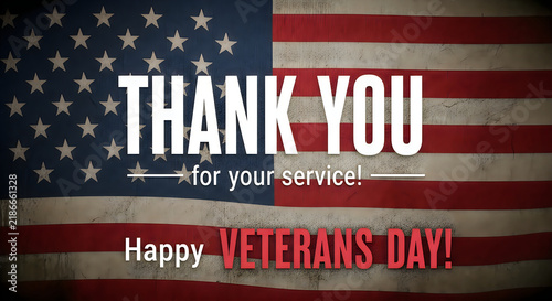American flag background with thank you message for honoring veterans day celebration