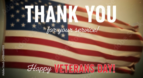 American flag background with thank you message for honoring veterans day celebration