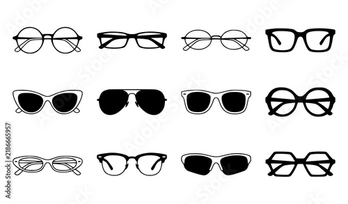 Bild auf Leinwand Modern Classic Glasses and Sunglasses Eyewear Icon Set Vector