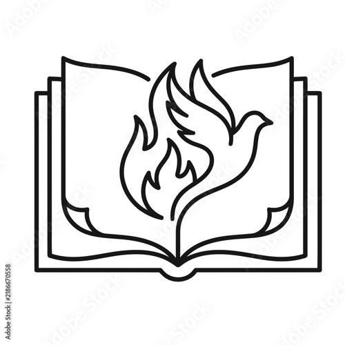 Open Book with Dove and Flames Icon