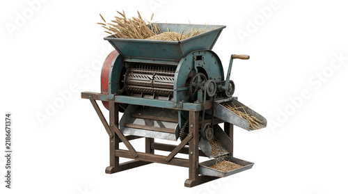 Vintage Agricultural Threshing Machine For Harvesting Grain.
