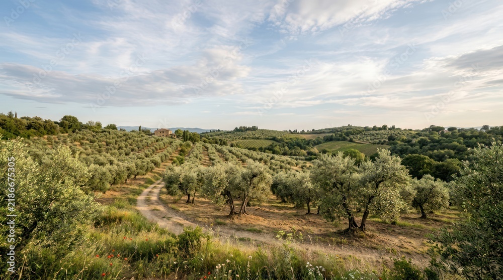 Obraz premium Olive grove landscape rural agriculture nature scenic view