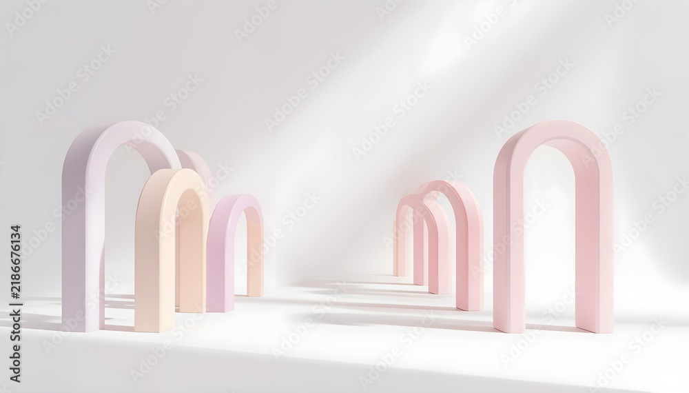 Obraz premium Floating pastel arches, smooth 3D forms, clean background