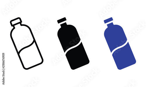 Water bottle vector icon set in outline solid and blue style.