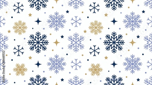Vibrant snowflake pattern with gold, blue, and white intricate designs for winter graphics.