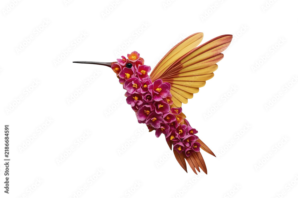 Fototapeta premium Hummingbird decorated with orchid flowers