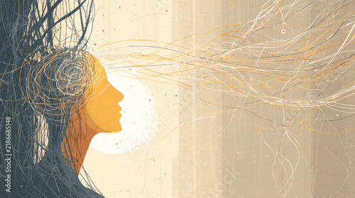 Abstract illustration goodbye human head profile silhouette line art Abstract illustration goodbye human head profile silhouette line art abstract